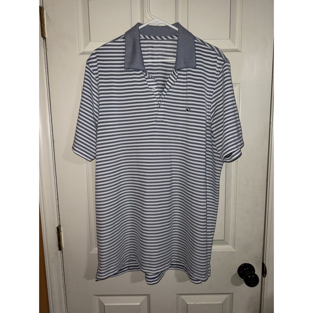 Vineyard Vines Performance Polo Shirt Men XL Powder Blue Gray Striped Stretch